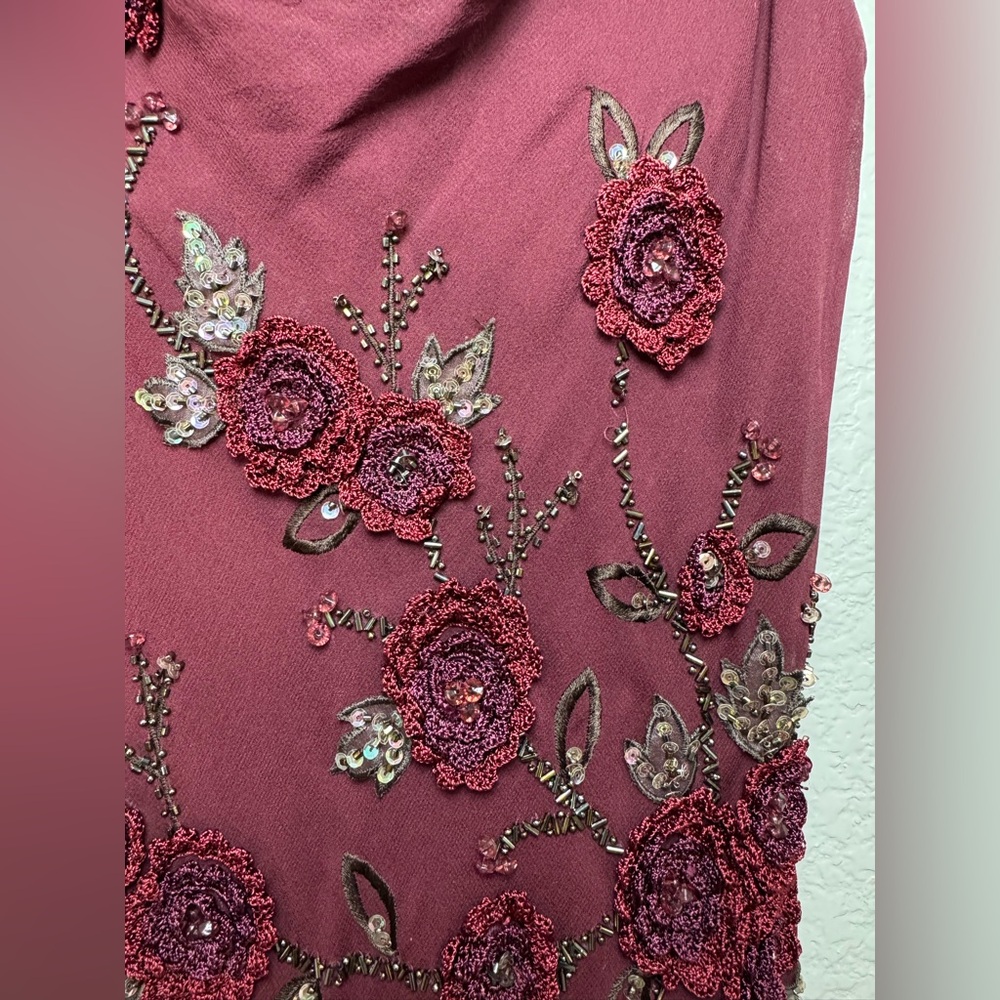 Vintage Y2K Sue Wong Nocturne Burgundy Beaded Embroidered Asymmetrical Dress 4 - Picture 10 of 17